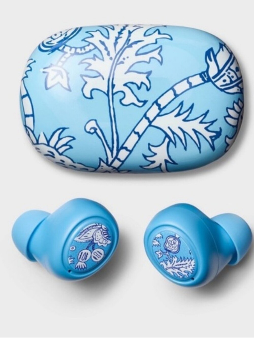 Roller Rabbit Blue Floral Vines Wireless/Bluetooth Earbuds In Case - Picture 2 of 5